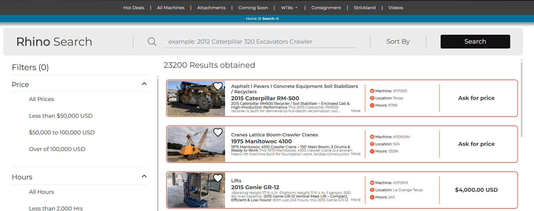 Rhino Machinery Search Preview